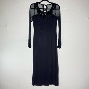 Vintage Scott McClintock Black Long Sleeve Bodycon Dress W Lace Accents 10 Goth